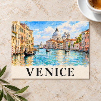 Postal Venecia Italia Acuarela Gran Canal góndola