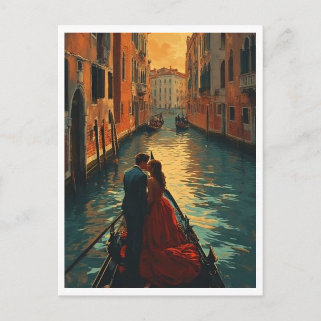 Postal Venecia Italia Amantes Gondola Canal Romántico Col (Anverso)