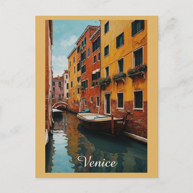 Postal Venecia Italia Barco Colorido Canal Viaje (Anverso)