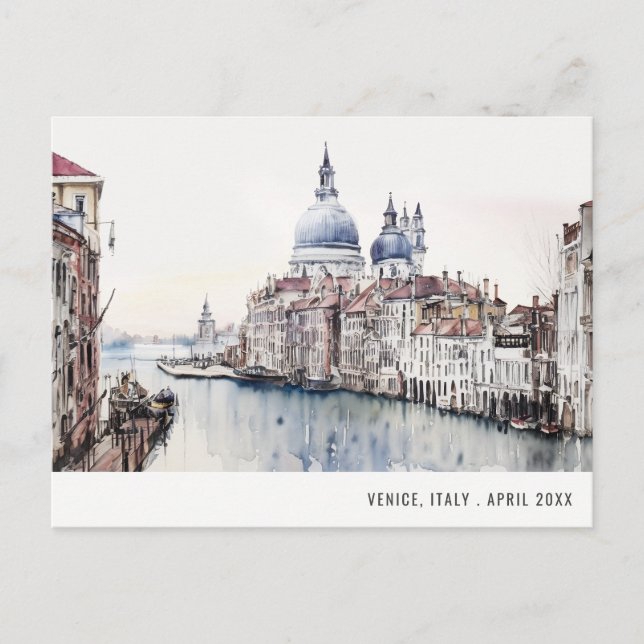 Postal Venecia Italia Canales Acuarela Italiano Viajes (Anverso)