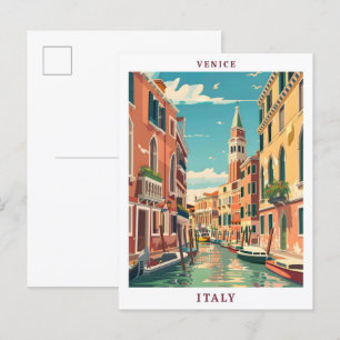 Postal Venecia Italia Elegante Viaje Vintage
