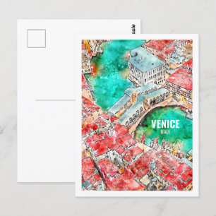 Postal Venecia Italia Famoso lugar de viaje acuarela