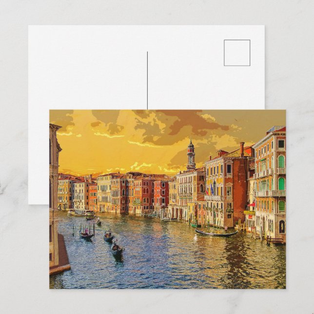 Postal Venecia Italia góndola edificio de la vía marítima (Anverso / Reverso)