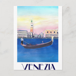 Postal Venecia Italia Gondola en el Gran Canal con San Ma