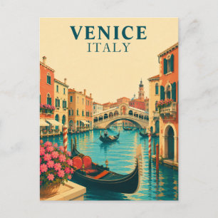 Postal Venecia Italia Gran Canal Gondola Recuerdo Retro