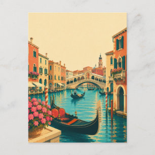 Postal Venecia Italia Gran Canal Gondola Recuerdo Retro