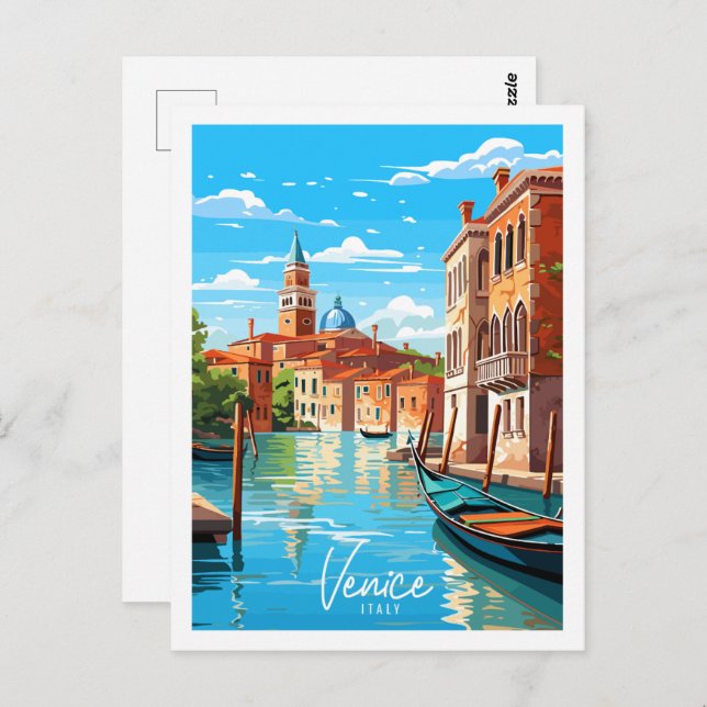 Postal Venecia Italia lugar de viaje vintage ilustracion (Anverso / Reverso)