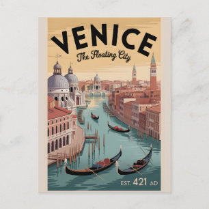 Postal Venecia Italia Retro Silueta Urbana Viajes