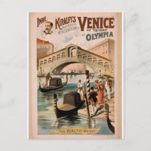 Postal Venecia, la novia del mar, el puente de Rialto