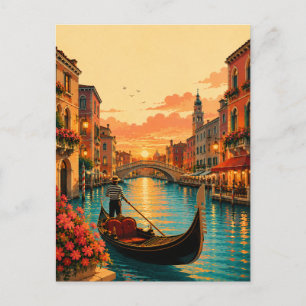 Postal Venecia Romántica Italia Paseo en góndola Atardece