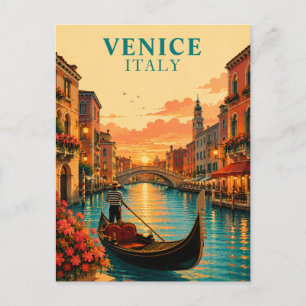 Postal Venecia Romántica Italia Paseo en góndola Atardece