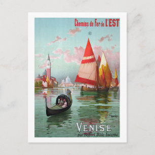 Postal Venecia, veleros, góndola, vintage, viajes