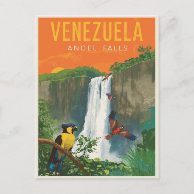 Postal Venezuela Angel cae arte de viajes retro (Anverso)
