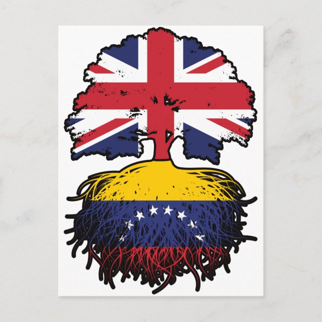 Postal Venezuela: Árbol venezolano británico con bandera (Anverso)