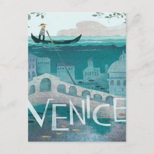 Postal venice Italy Gondola viaje vacaciones retro post