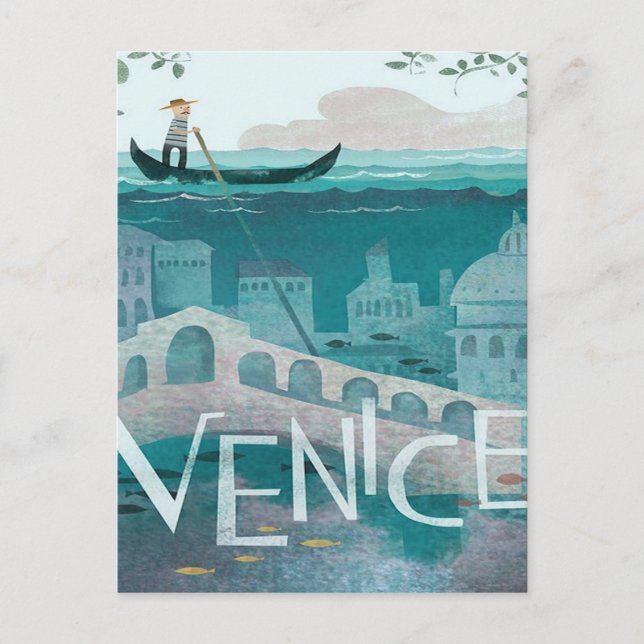 Postal venice Italy Gondola viaje vacaciones retro post (Anverso)