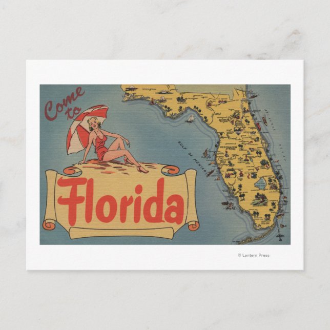 Postal Venido al mapa de la Florida del estado, chica (Anverso)