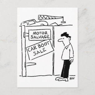 Postal Venta de arranque de coche en la caricatura del de