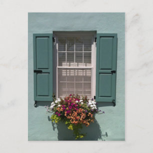 Postal Ventana con persianas turquesa y ventana