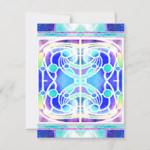 Postal Ventana de Catedral de Vidrio Pintado en Azul y Ve