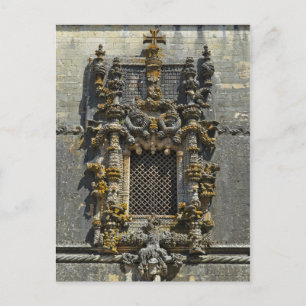 Postal Ventana de Chapter House en Tomar. Portugal