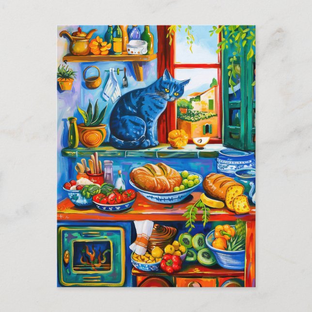 Postal Ventana de cocina del gato (Anverso)