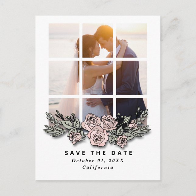 Postal Ventana elegante con boda de imágenes Guardar la f (Anverso)