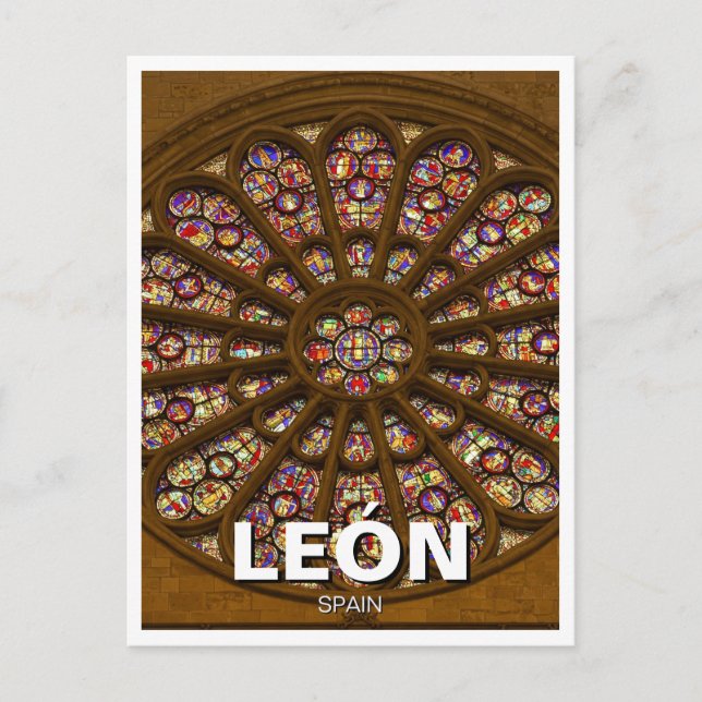 Postal Ventana Rosa de la Catedral de España de León (Anverso)