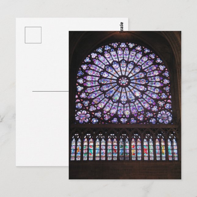 Postal Ventana Rosa en la Catedral de Notre Dame (Anverso / Reverso)