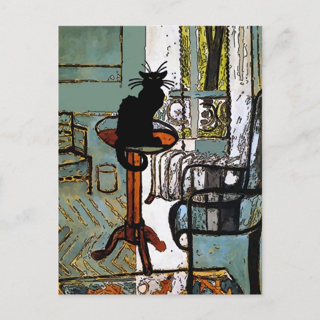 Postal ventana verde con gato negro (Anverso)