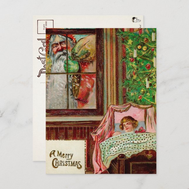 Postal Ventana victoriana Snooping Santa Postcard (Anverso / Reverso)