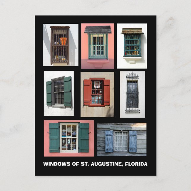 Postal Ventanas antiguas de San Agustín, Florida (Anverso)