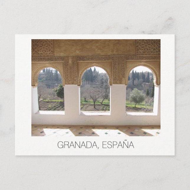 Postal Ventanas de la Alhambra ~ Granada, España (Anverso)