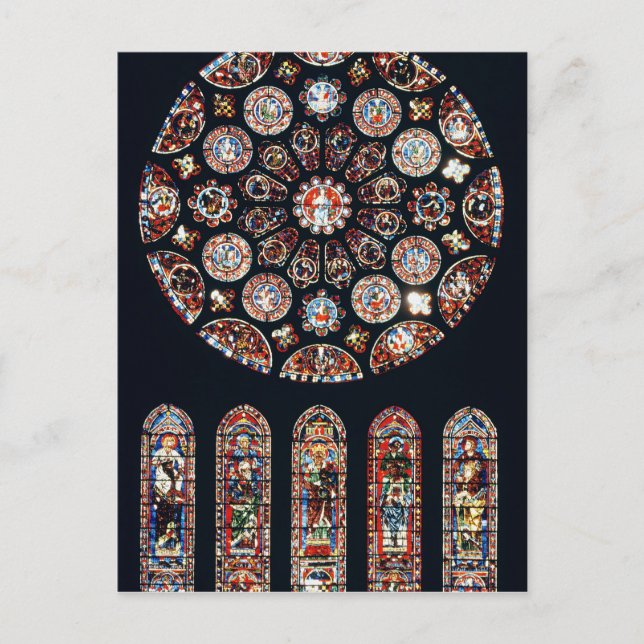 Postal ventanas de Rosa y lanceta de la pared sur (Anverso)