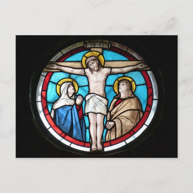 Postal Ventanilla de vidrio manchado de crucifixión (Anverso)