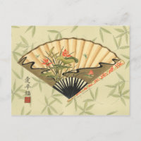 Ventilador de Geisha con hojas e impresión floral