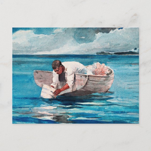 Postal Ventilador del agua, famoso arte de Winslow Homer  (Anverso)