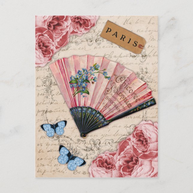 Postal Ventilador francés rosa (Anverso)