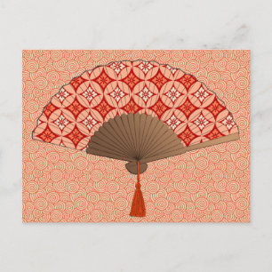 Postal Ventilador japonés, Shippo Motif, Naranja mandarín