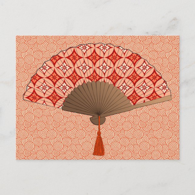 Postal Ventilador japonés, Shippo Motif, Naranja mandarín (Anverso)
