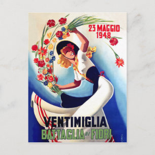 Postal Ventimiglia, mayo, Italia, chica en batalla de flo