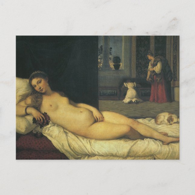 Postal Venus de Urbino por Tiziano, arte renacentista (Anverso)