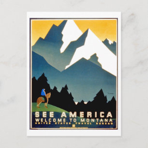 Postal Ver América, bienvenido a las montañas Montana, añ