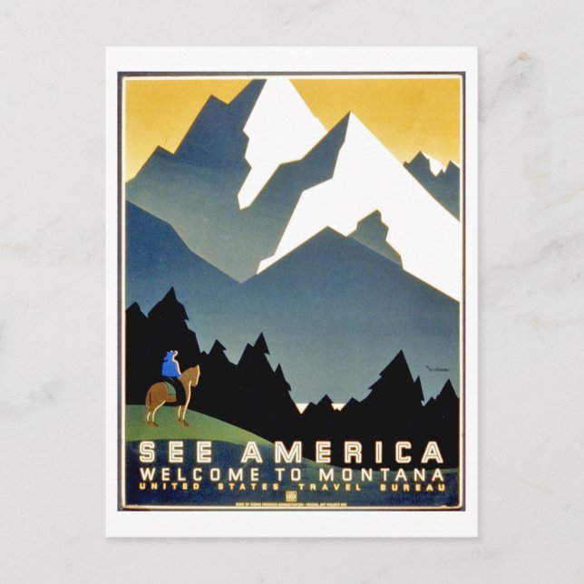 Postal Ver América, bienvenido a las montañas Montana, añ (Anverso)