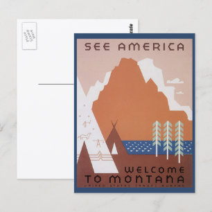Postal Ver América Bienvenido a Montana, Viaje Antiguo
