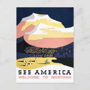 Postal Ver América, bienvenido a Montana, vintage, viaje
