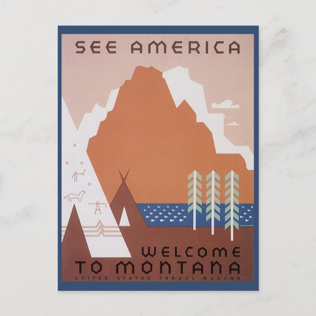 Postal Ver América Bienvenidos a Montana, Viajes de época (Anverso)