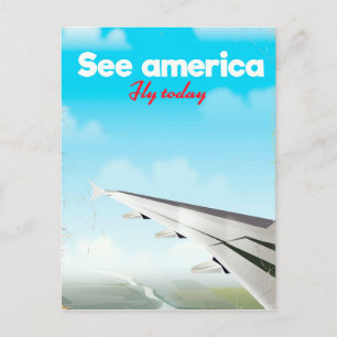 Postal Ver América "volar hoy" impresión vintage de vacac