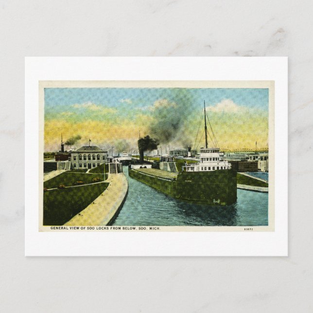 Postal Ver Debajo del Soo, Bloques de Soo, Michigan (Anverso)