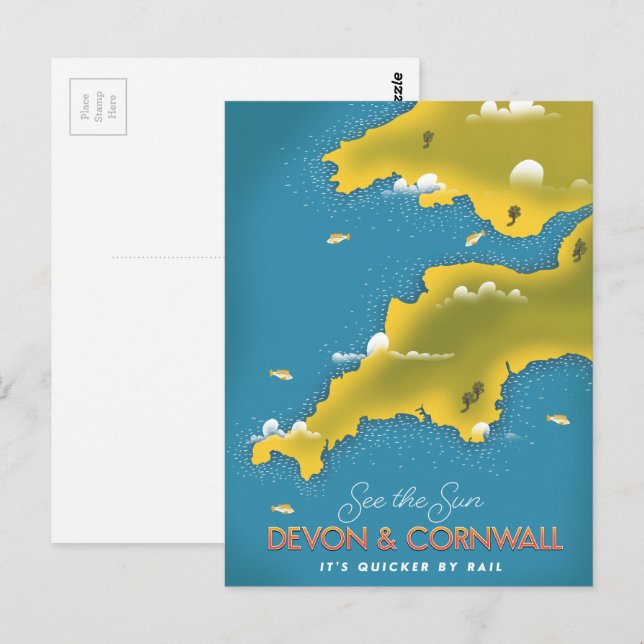 Postal Ver el Sol - cartel de viaje de Devon y Cornualles (Anverso / Reverso)